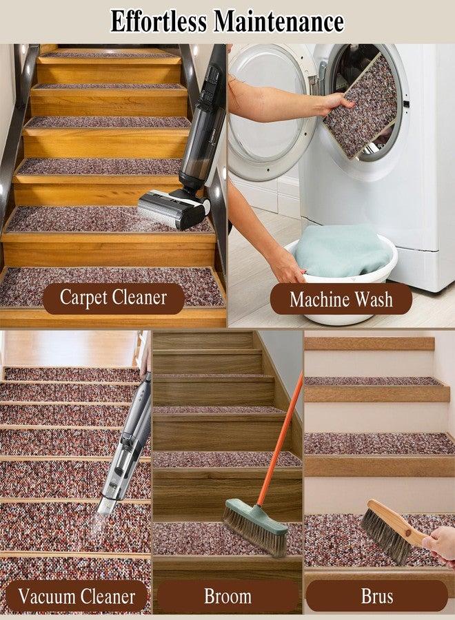 DIAMONDFORGE Heavyweight Extra Thick Chenille Stair Treads, Plush Pile Weaving Non-Slip Stair Carpets, Ultra-Soft Staircase Rug for Premium Home Comfort, 4 Pack 30"X8" - Monet Orange Pink - Image 5